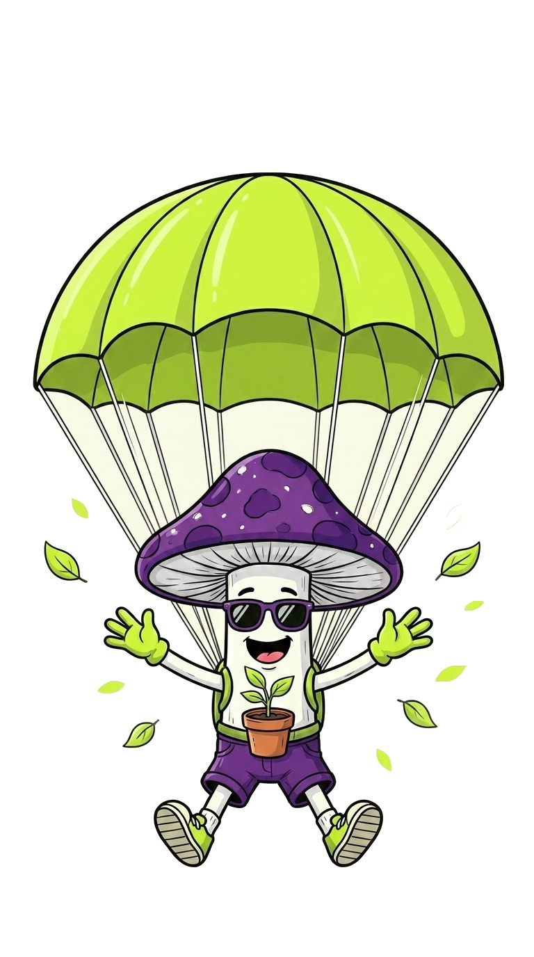 pocket planter mascot parachuting